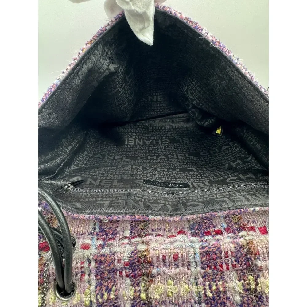 Chanel Lavender Tweed Camellia Large Flap Messenger Bag